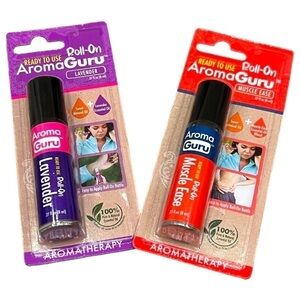 Aroma Guru Set of 2 Roll On Aromatherapy Essential Oils, Lavender & Muscle Ease
